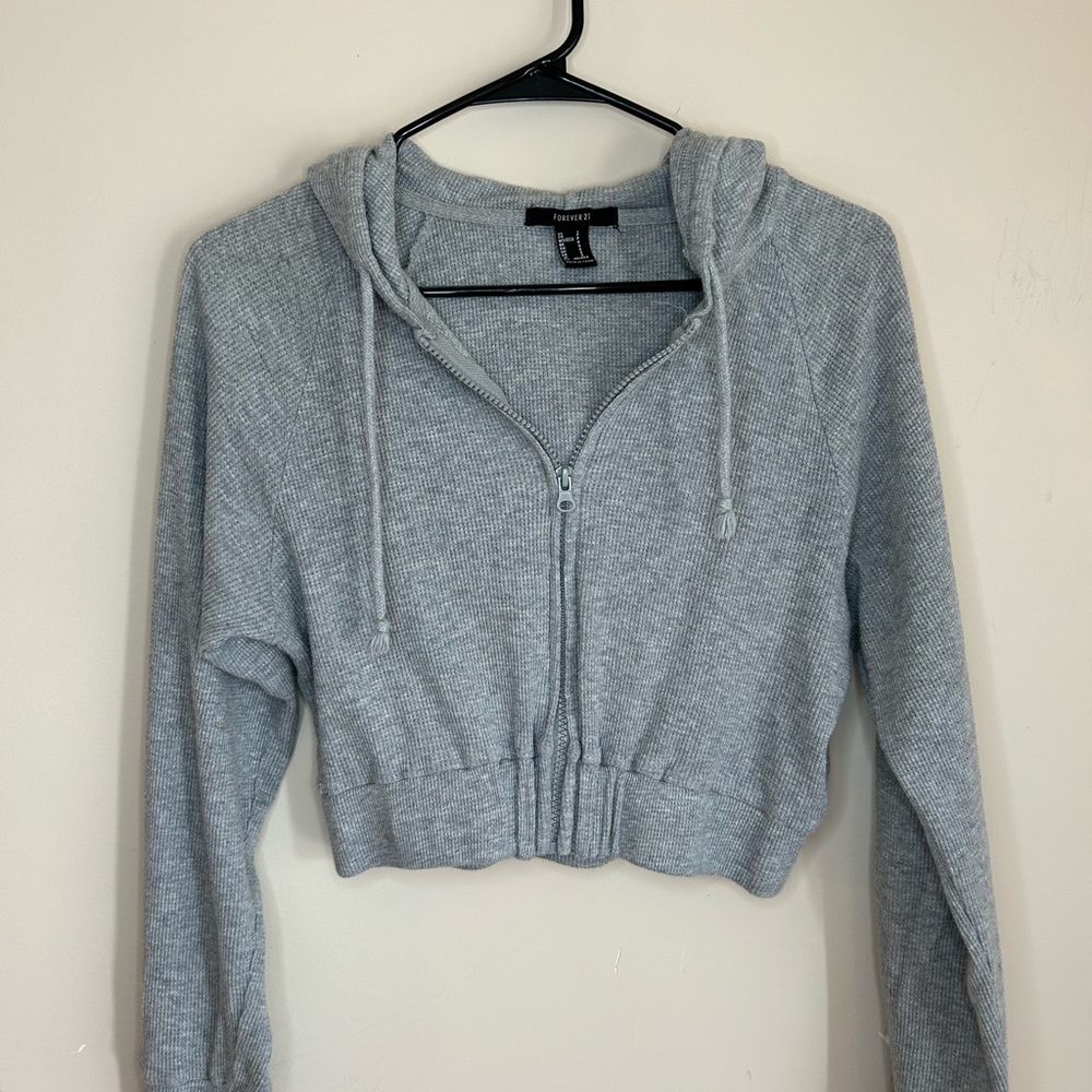 Cropped Grey Waffle-Knit Jacket